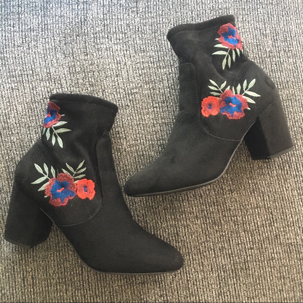 Embroidered ankle booties